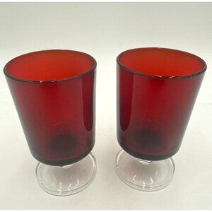 Set of 2 Vintage Arcoroc Ruby Wine Cordial Glasses Made in France 1970's MCM
